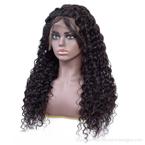 180% Density For Black Women  100% Brazilian Virgin Human Hair Deep Wave Lace Front Wig
